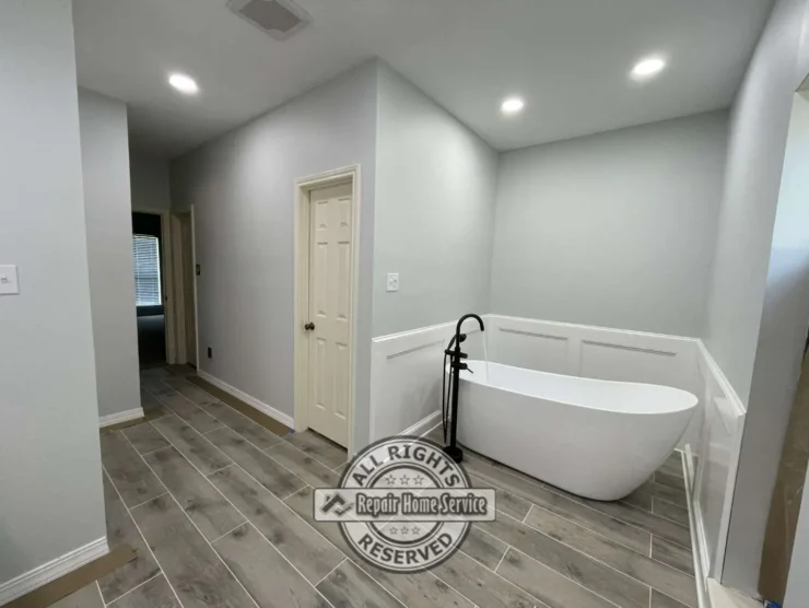 Completed bathroom remodel with custom tile shower, modern vanity, and updated finishes in Cypress TX