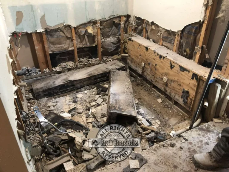 Removal of built-in Roman bathtub platform during residential bathroom remodel in Houston TX