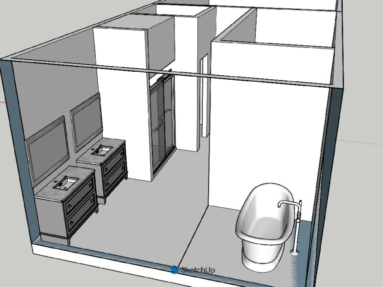SketchUp bathroom remodel design rendering showing proposed shower before so customer can confirm layout