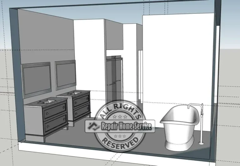 SketchUp bathroom remodel design rendering showing proposed shower layout and vanity placement for Cypress homeowner