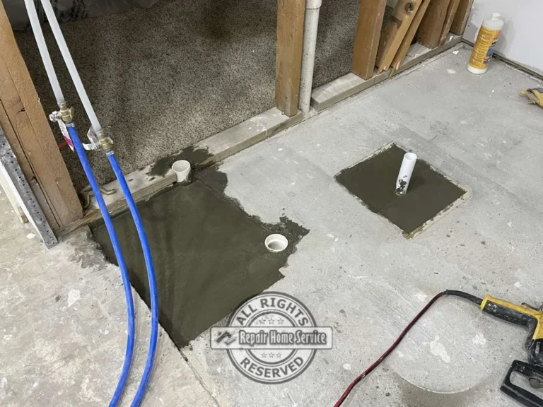 Shower tile installation progress with wall waterproofing and bathroom remodeling work in Cypress TX