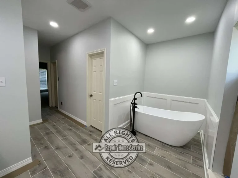 Completed bathroom remodel with custom tile shower, modern vanity, and updated finishes in Cypress TX