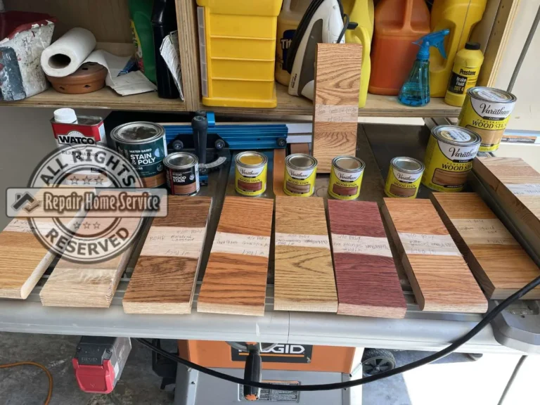 In-progress stair remodel in Houston TX with custom red oak treads being fitted and aligned during on-site carpentry work