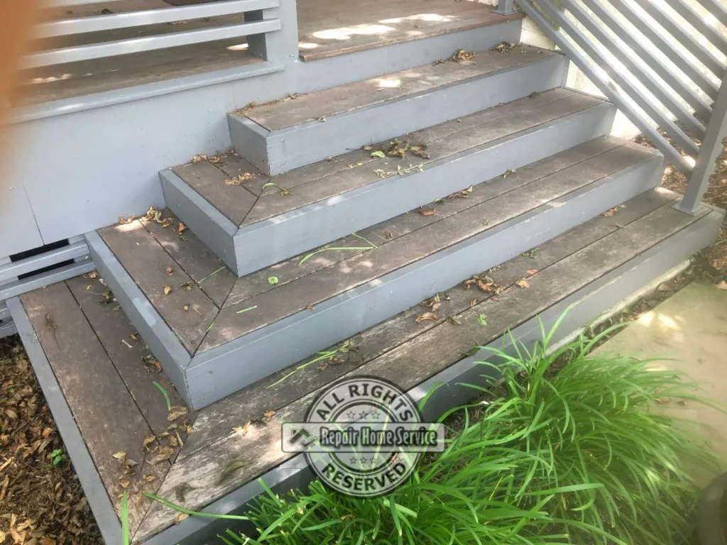 Weathered IPE wood deck before refinishing project in Houston TX