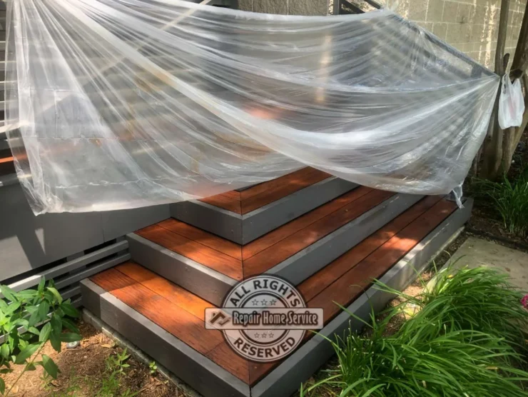 Completed IPE deck refinishing project on front patio in Houston Texas