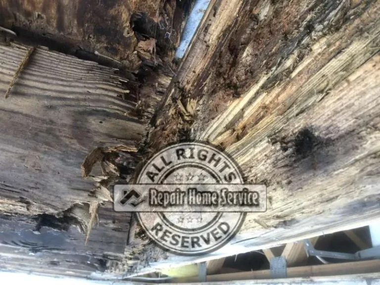 Deteriorated structural framing and water-damaged sheathing exposed during leak investigation and repair work.
